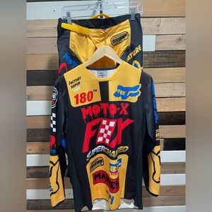 fox racing motocross suit medium top 32 bottoms yellow, black, red and blue